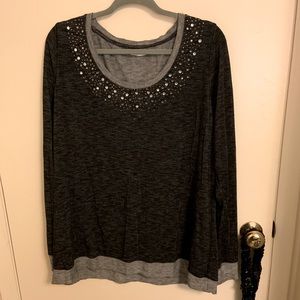 Maurices plus size dark gray jeweled neckline shirt.
